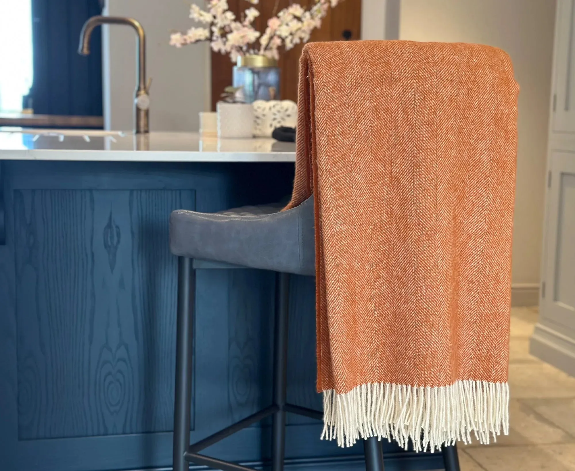 100% Lambswool Herringbone Throw Paprika Orange