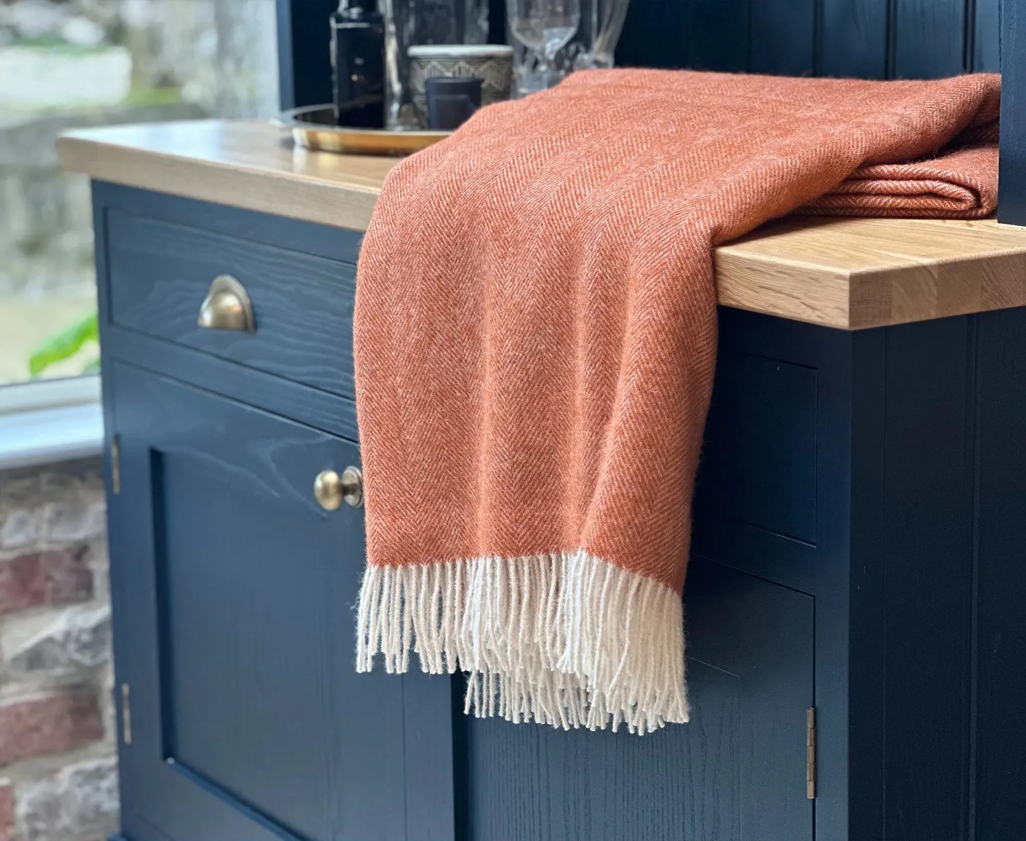 100% Lambswool Herringbone Throw Paprika Orange