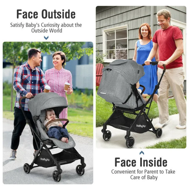 2-in-1 Convertible Aluminum Baby Stroller with Adjustable Canopy - Grey