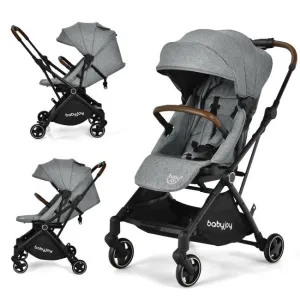 2-in-1 Convertible Aluminum Baby Stroller with Adjustable Canopy - Grey