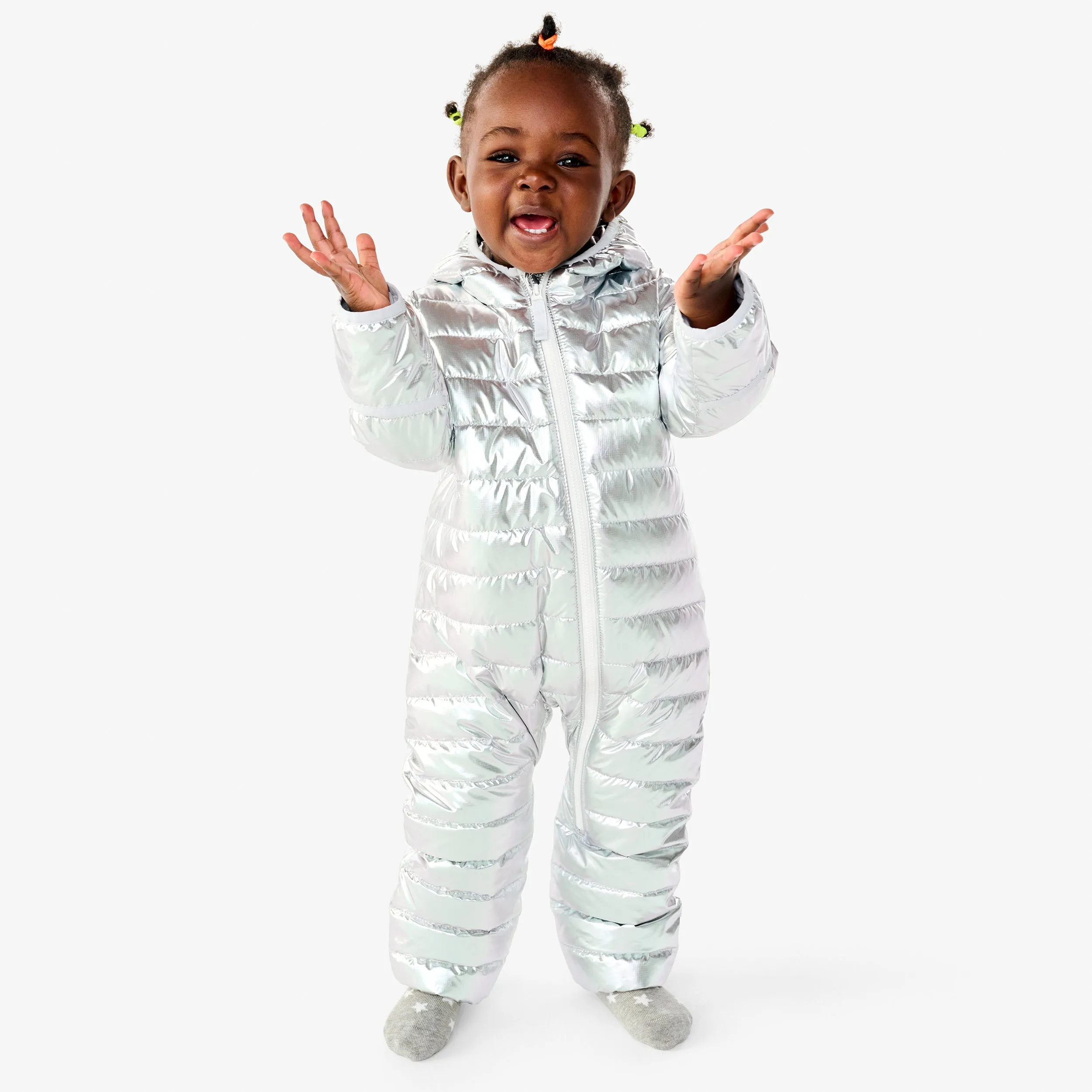 Baby lightweight puffer suit in silver