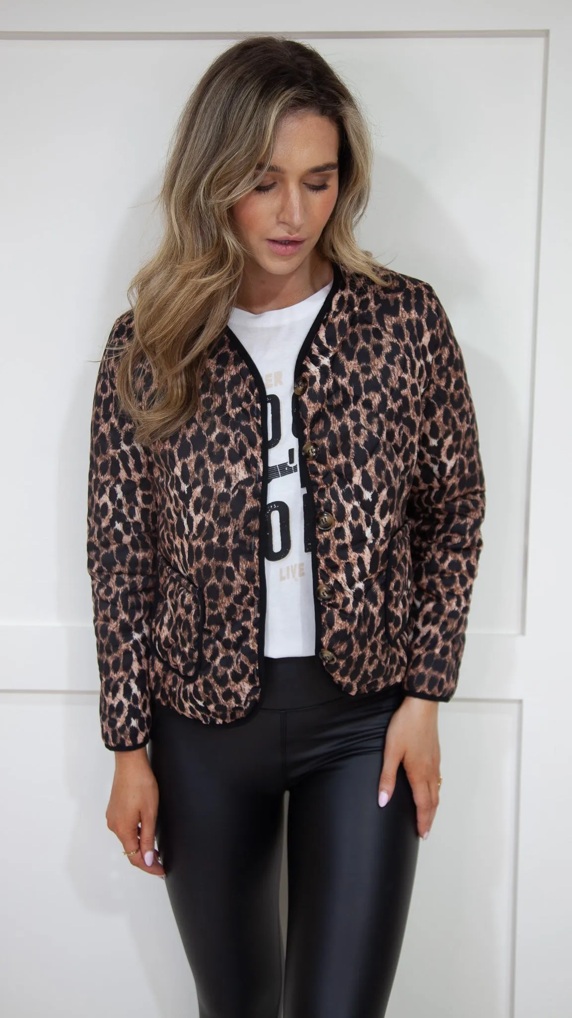 Bianca Black & Beige Leopard Printed Jacket