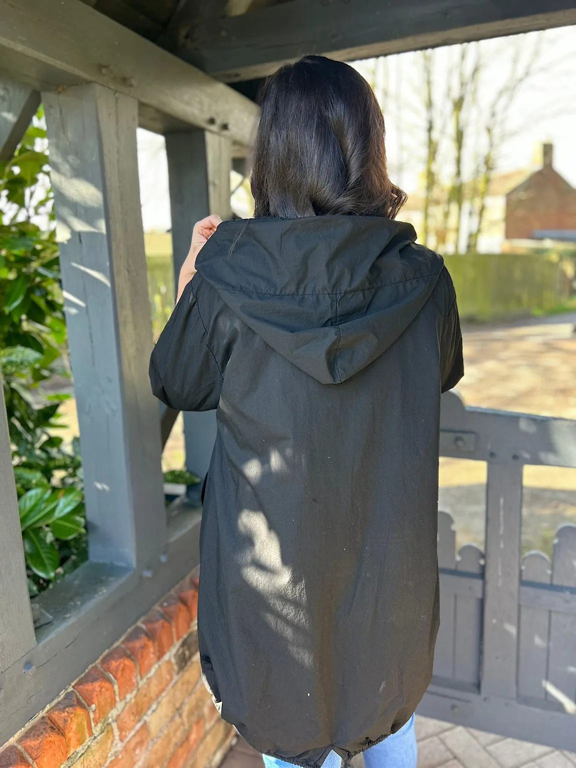 Black Lightweight Drawstring Jacket Jemma