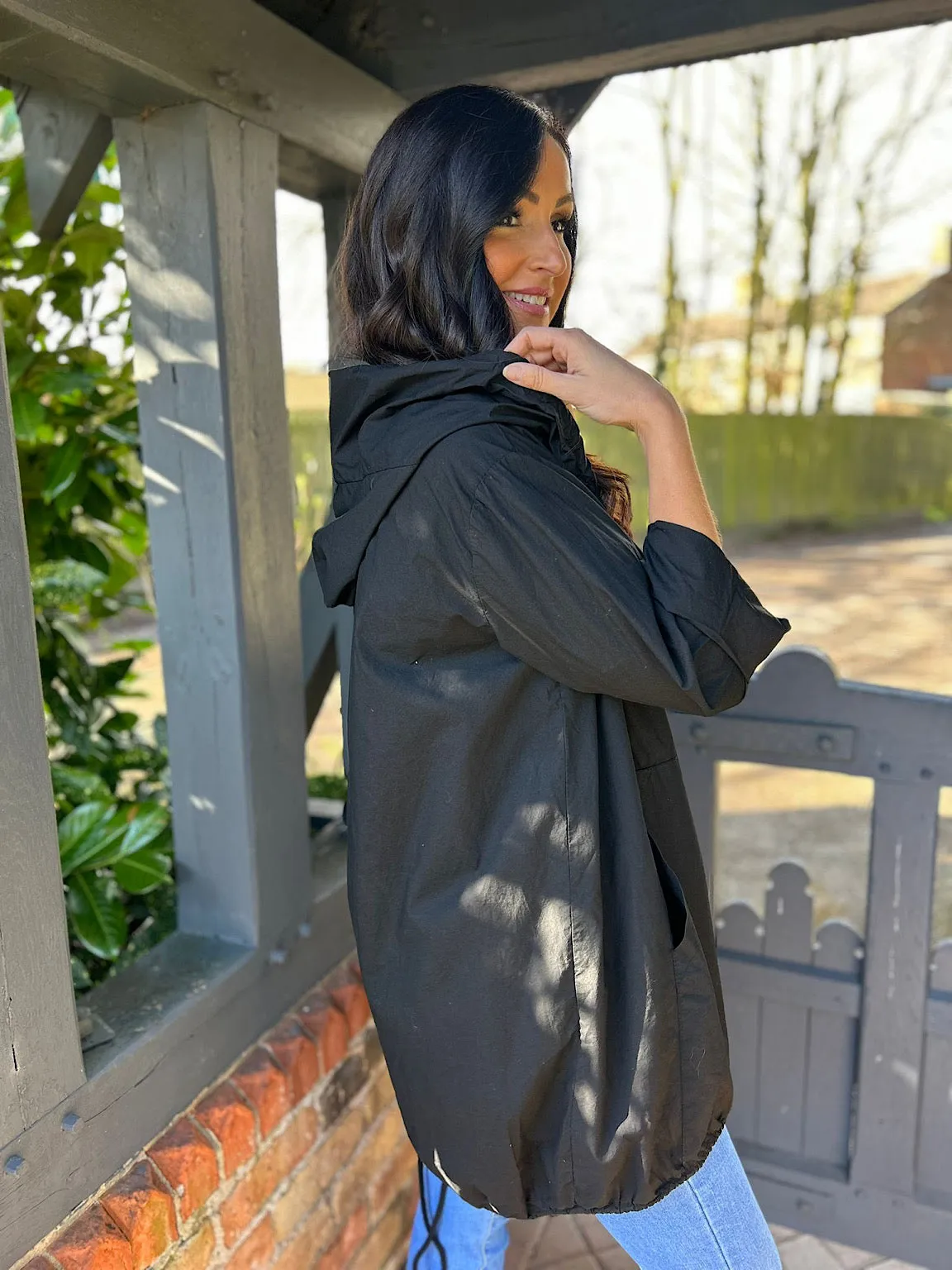 Black Lightweight Drawstring Jacket Jemma