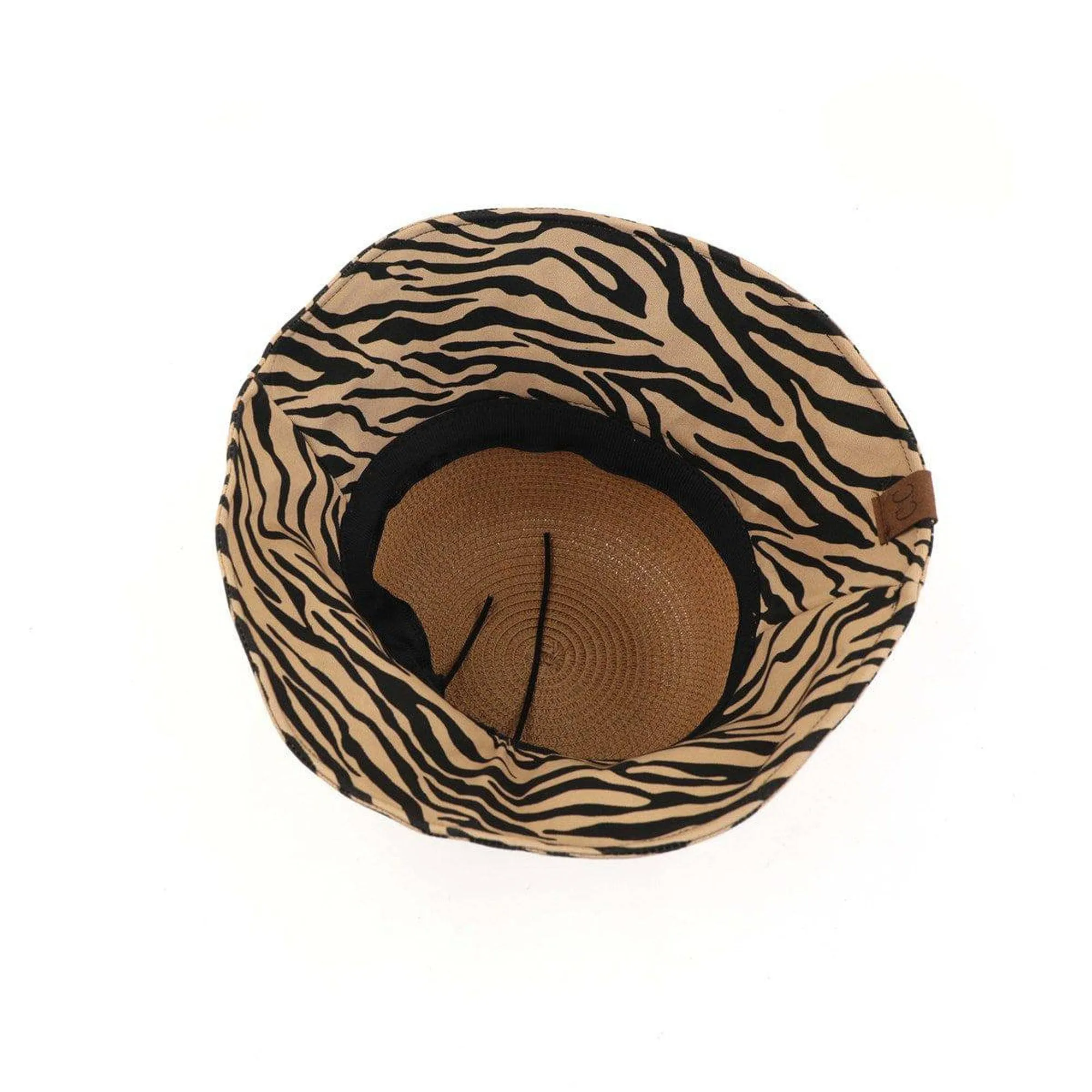 CC Zebra Print Straw Bucket Hat