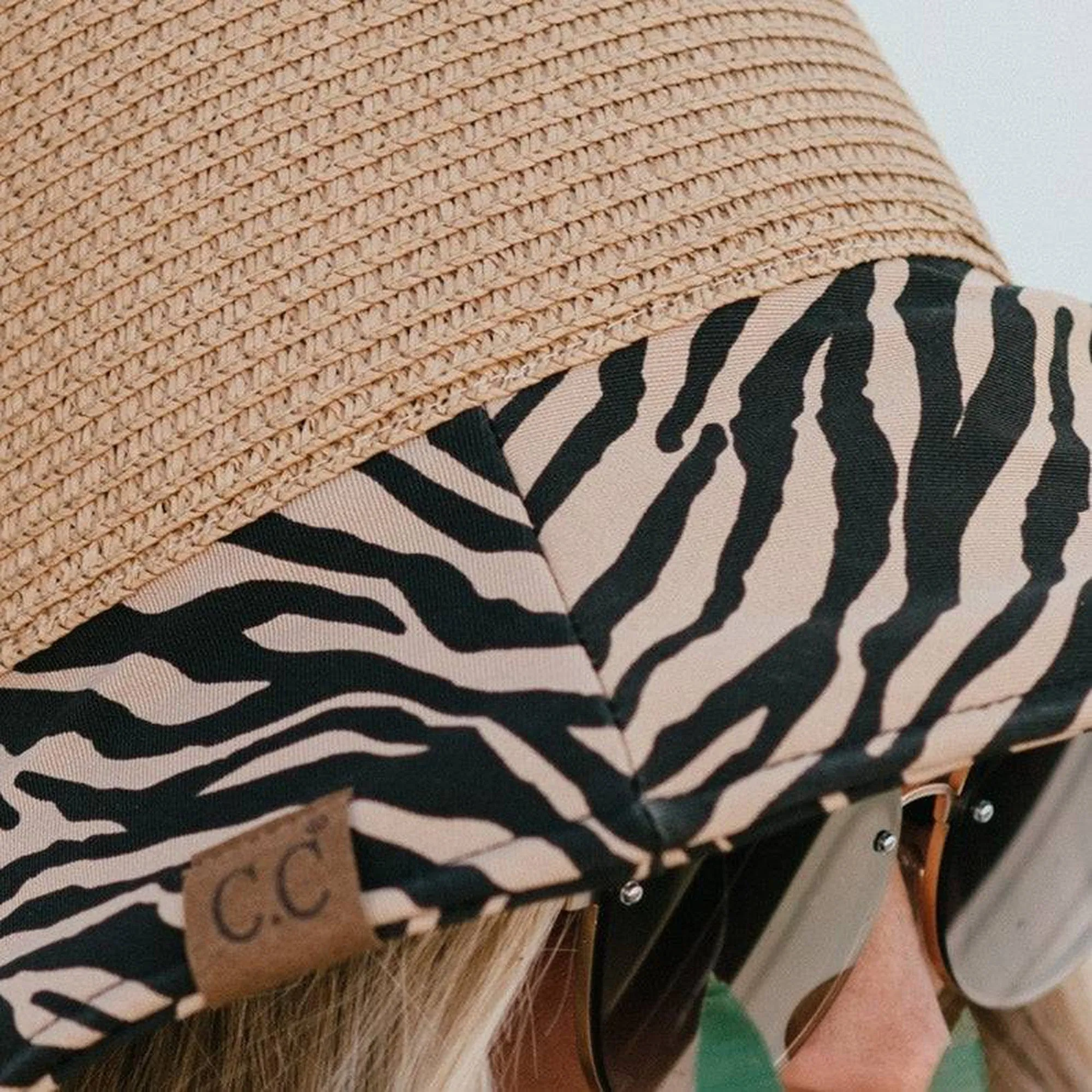 CC Zebra Print Straw Bucket Hat