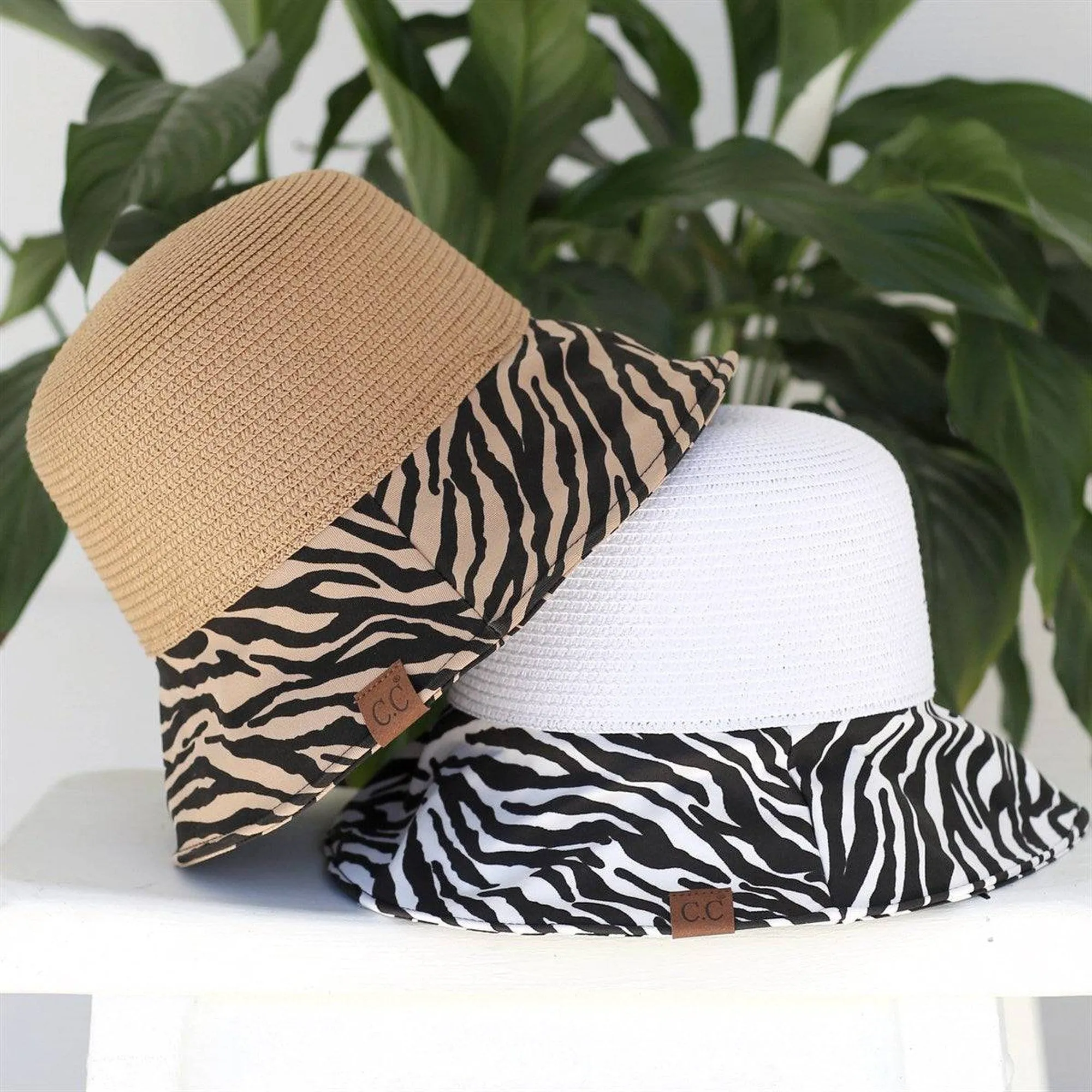 CC Zebra Print Straw Bucket Hat