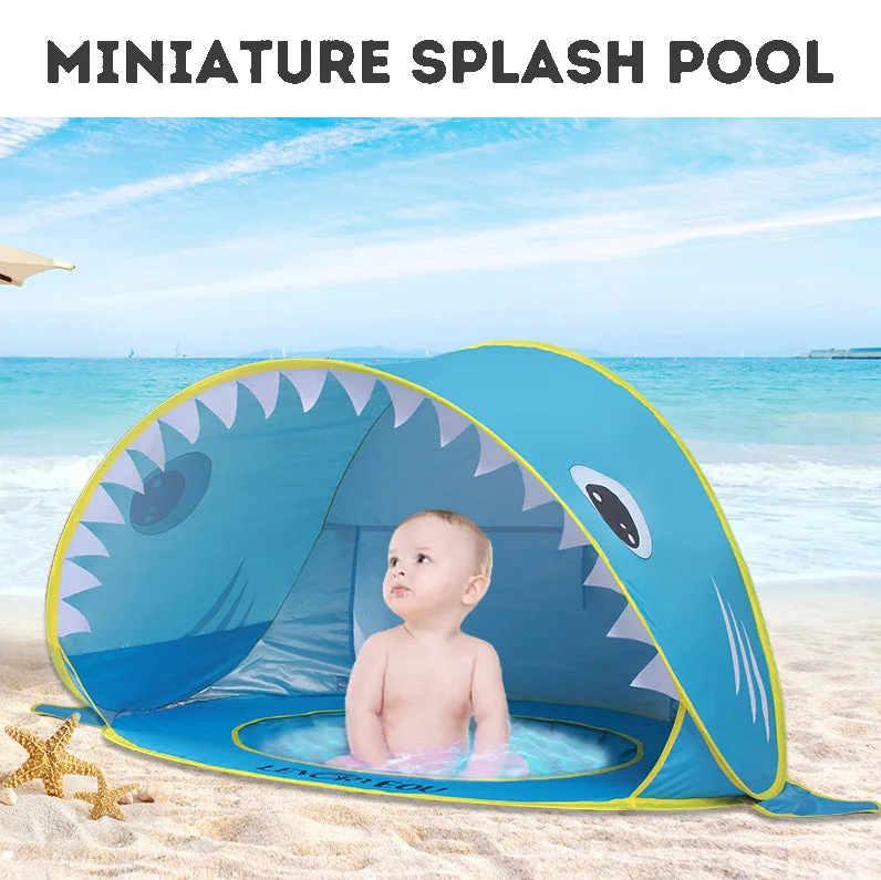 Children's Adorable Shark Beach Sunshade Tent, Fully Automatic Quick Setup, Easy Portable, Parent-Child Seaside Rest and Play House with Small Pool