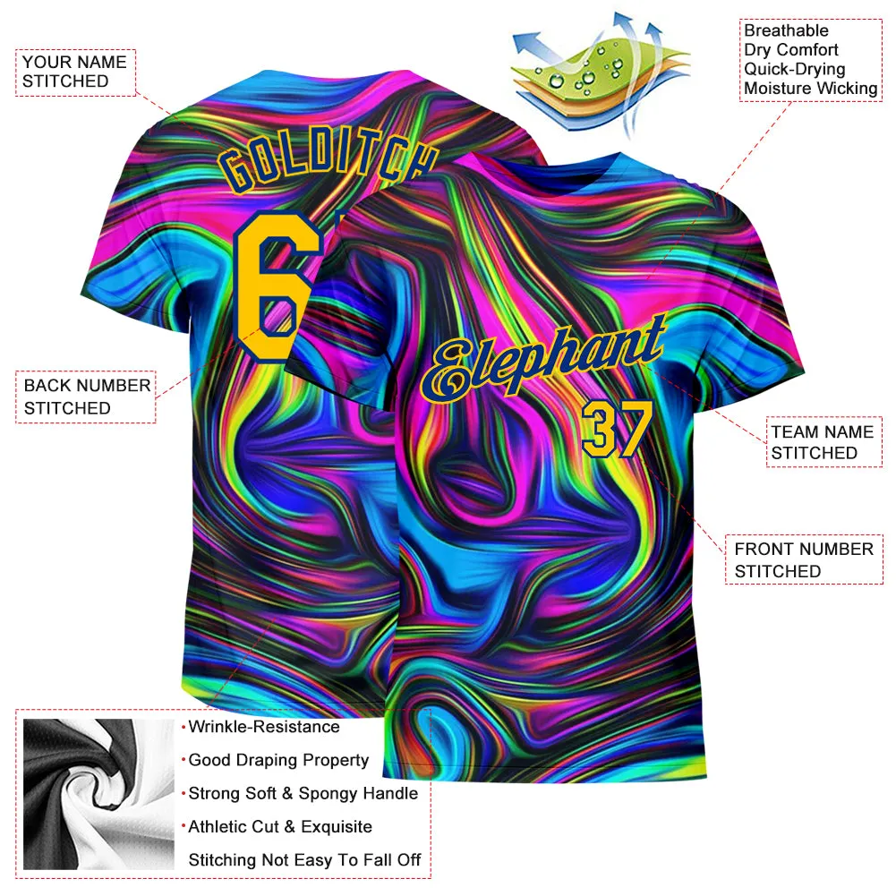 Custom 3D Pattern Design Abstract Colorful Psychedelic Fluid Art Performance T-Shirt