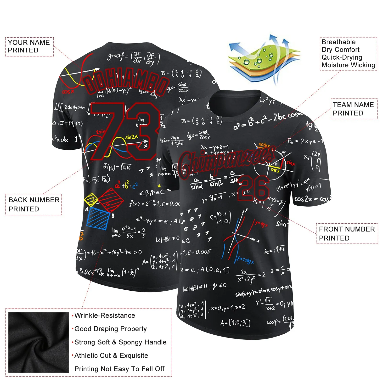 Custom 3D Pattern Design Math Performance T-Shirt