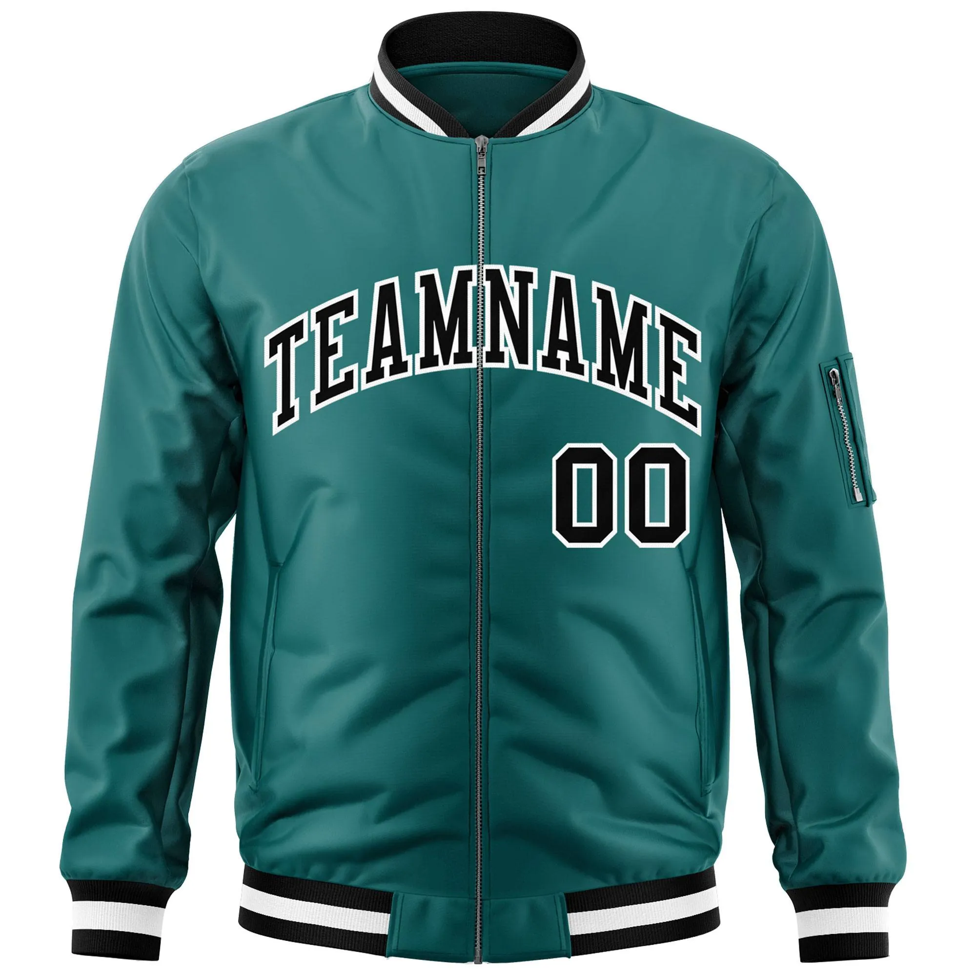 Custom Aqua Black-White Varsity Full-Zip Letterman Bomber Jacket