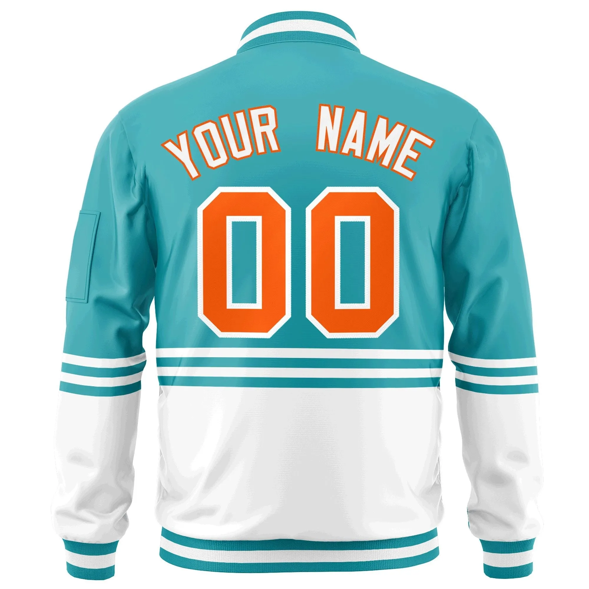 Custom Aqua Orange-White Varsity Full-Zip Color Block Letterman Bomber Jacket