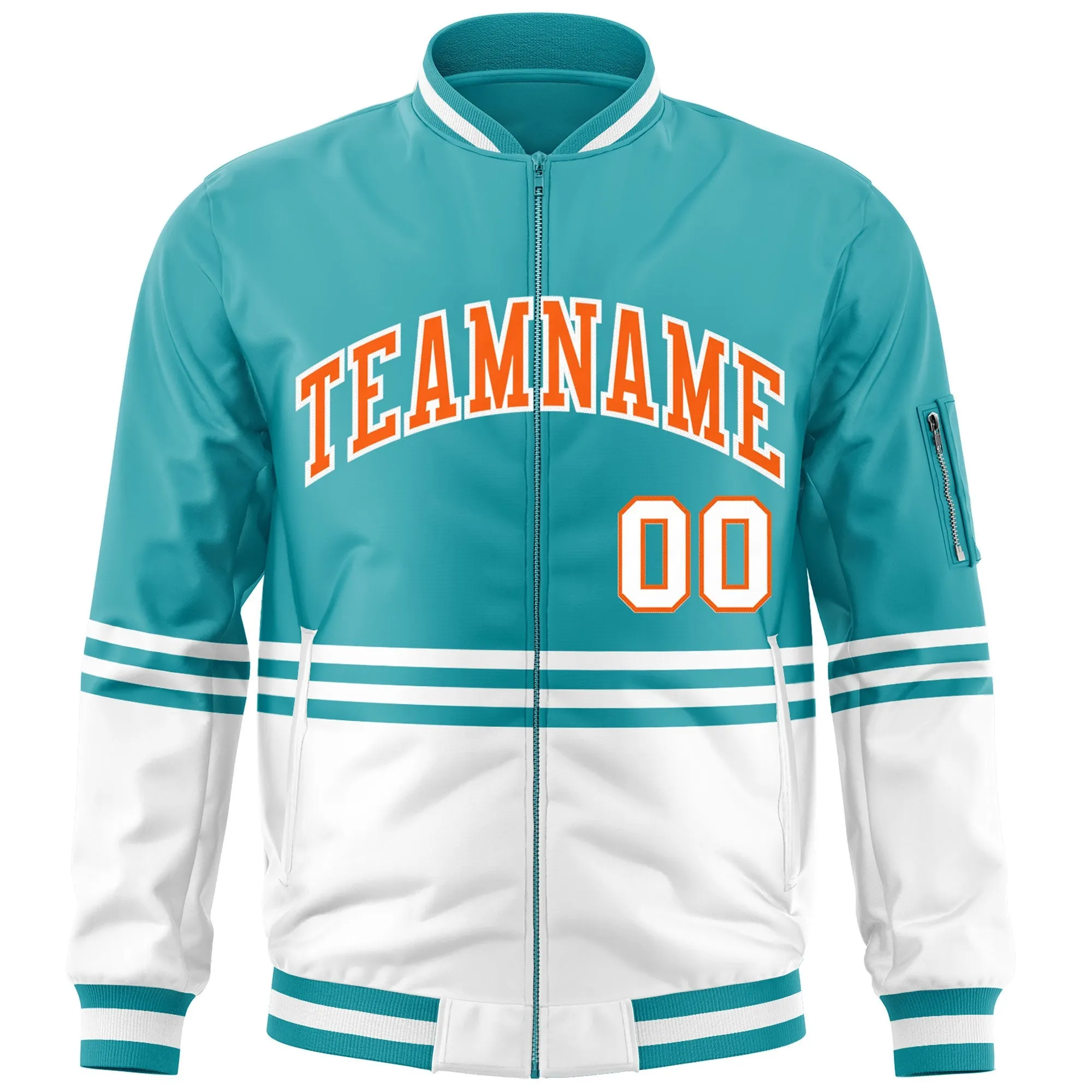 Custom Aqua Orange-White Varsity Full-Zip Color Block Letterman Bomber Jacket