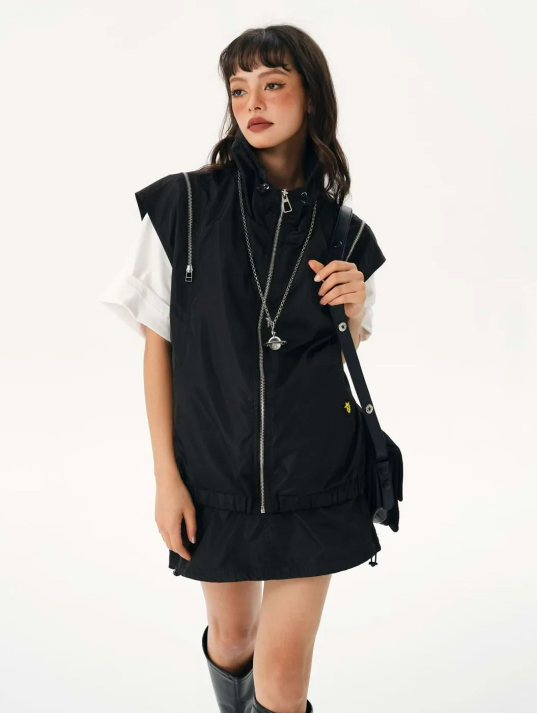 Fold Over Oversized Zip Vest