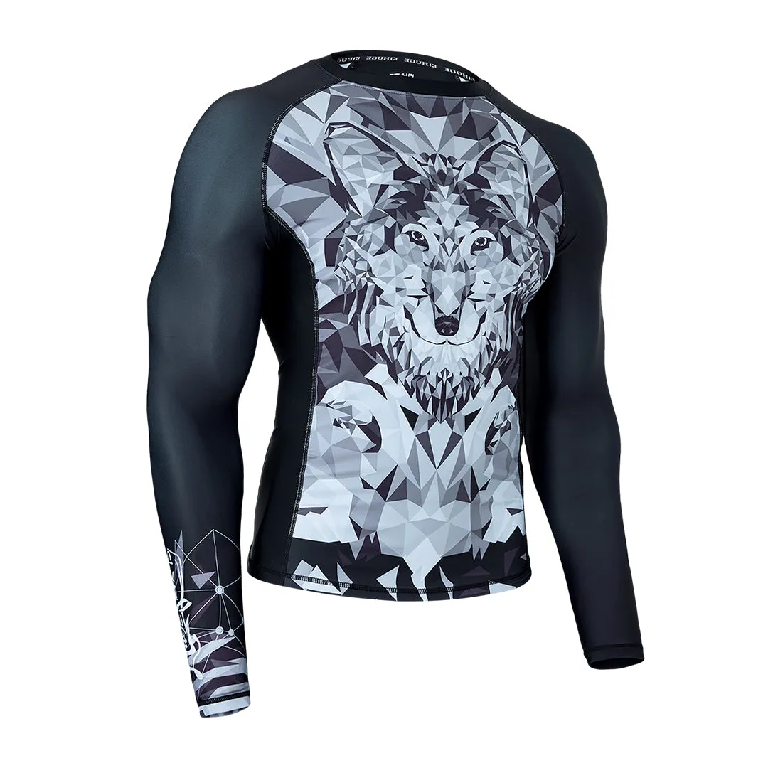 Graphic UPF50  Long Sleeve Rash Guards for Men - Wolf Style