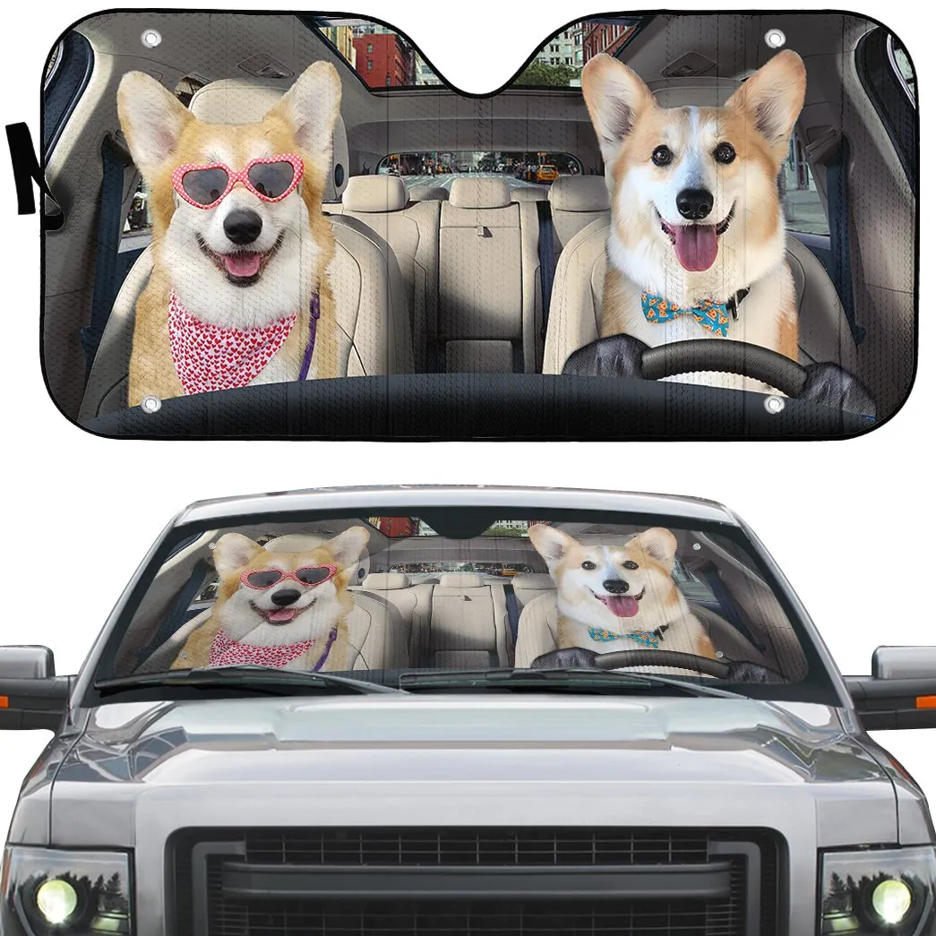 Love Corgi Dogs In Car Custom Car Auto Sunshade