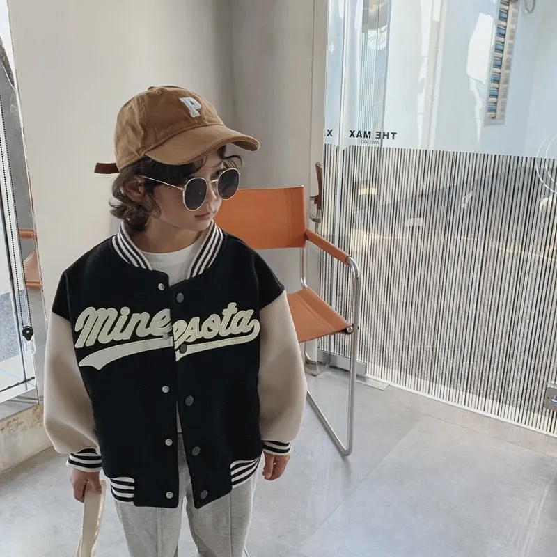 Oversized Green & Black Baseball Jacket for Kids