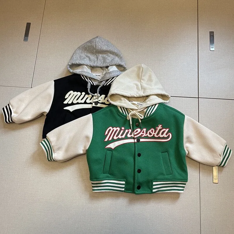 Oversized Green & Black Baseball Jacket for Kids