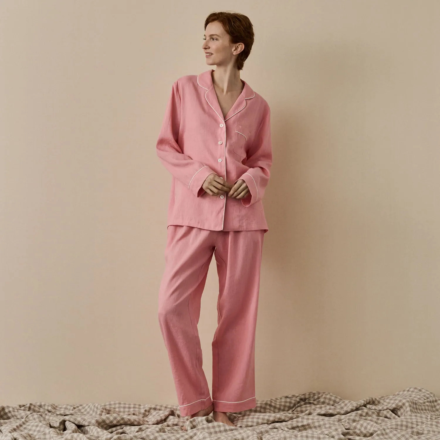 Pink Bloom Linen Pyjama Trouser Set