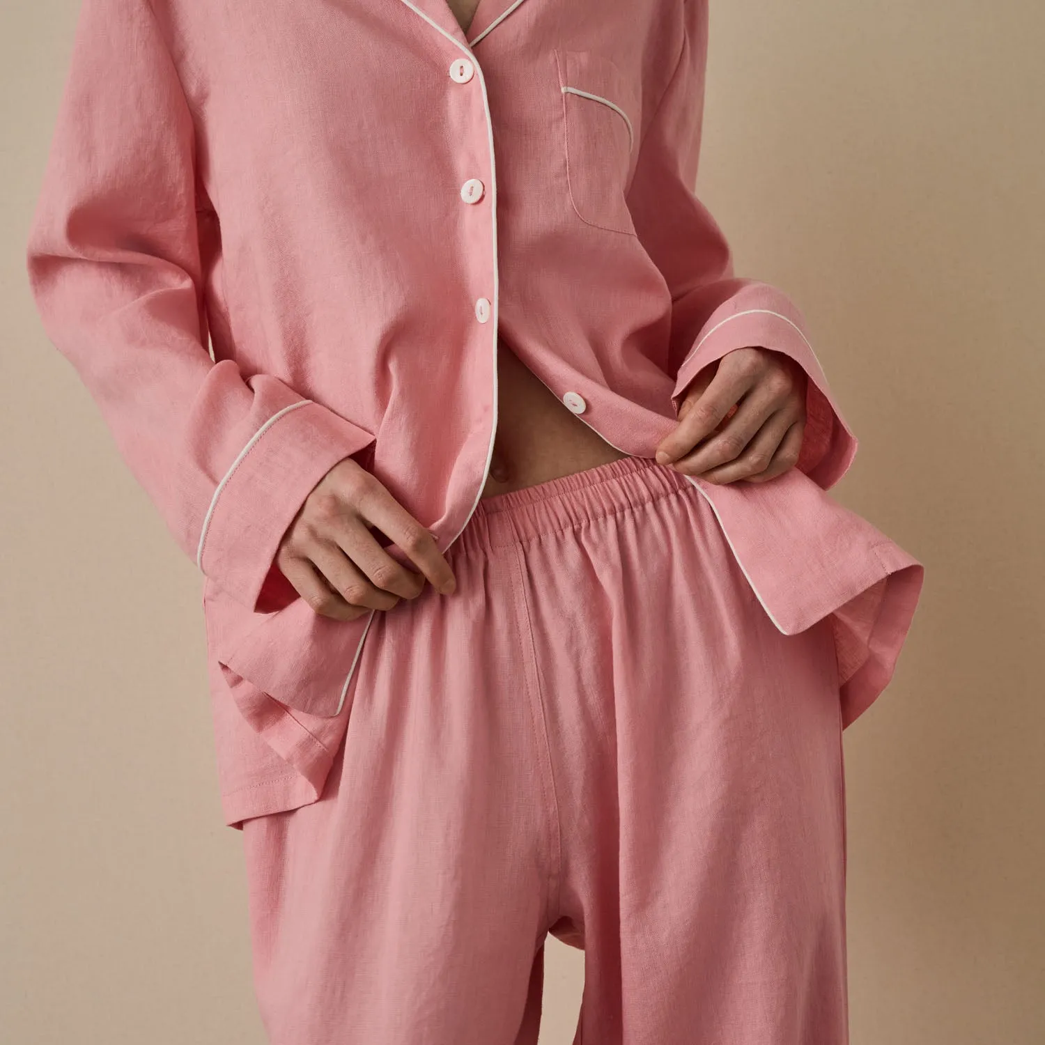 Pink Bloom Linen Pyjama Trouser Set