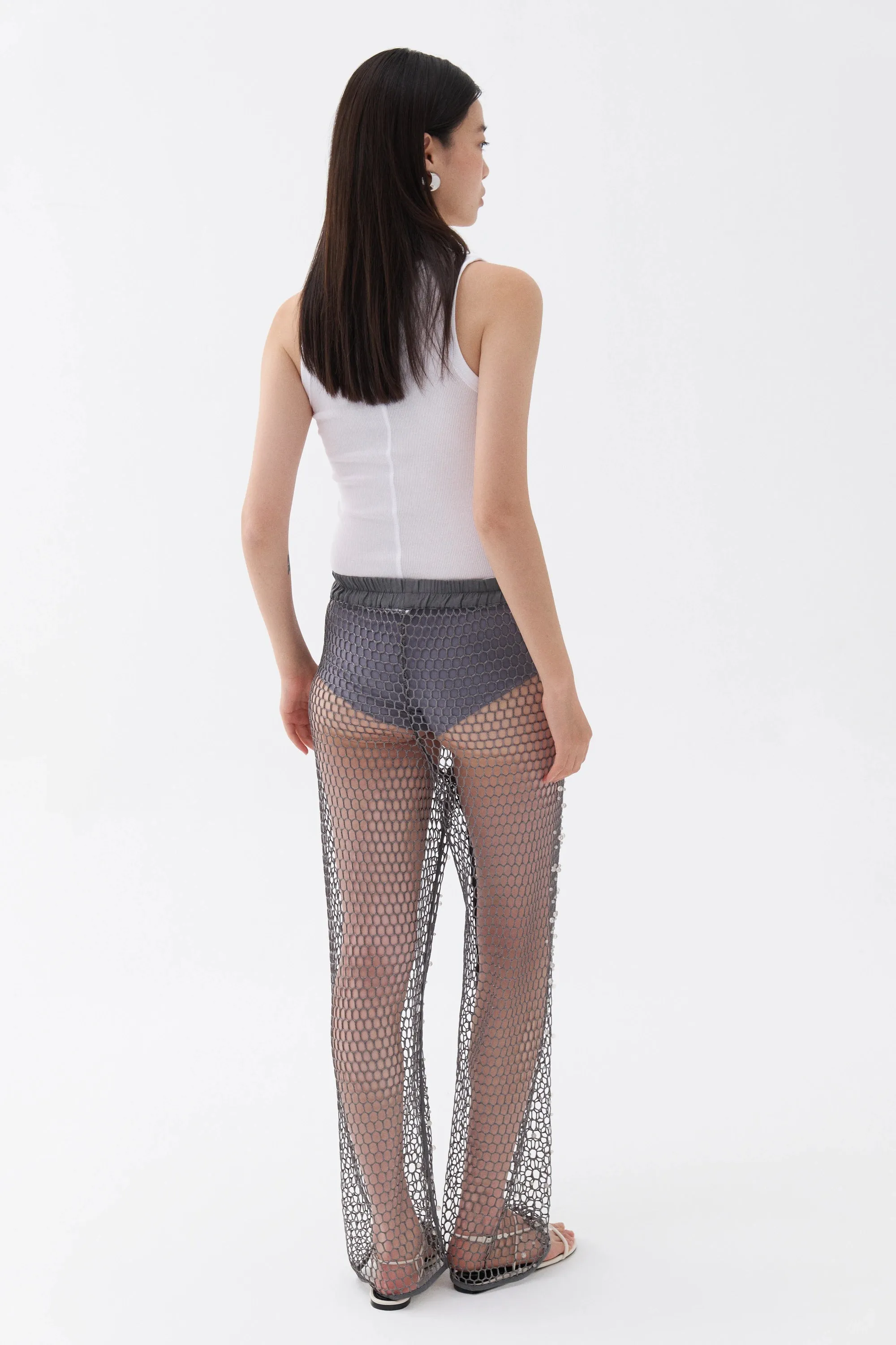 Shimmering Threaded Mesh Pants