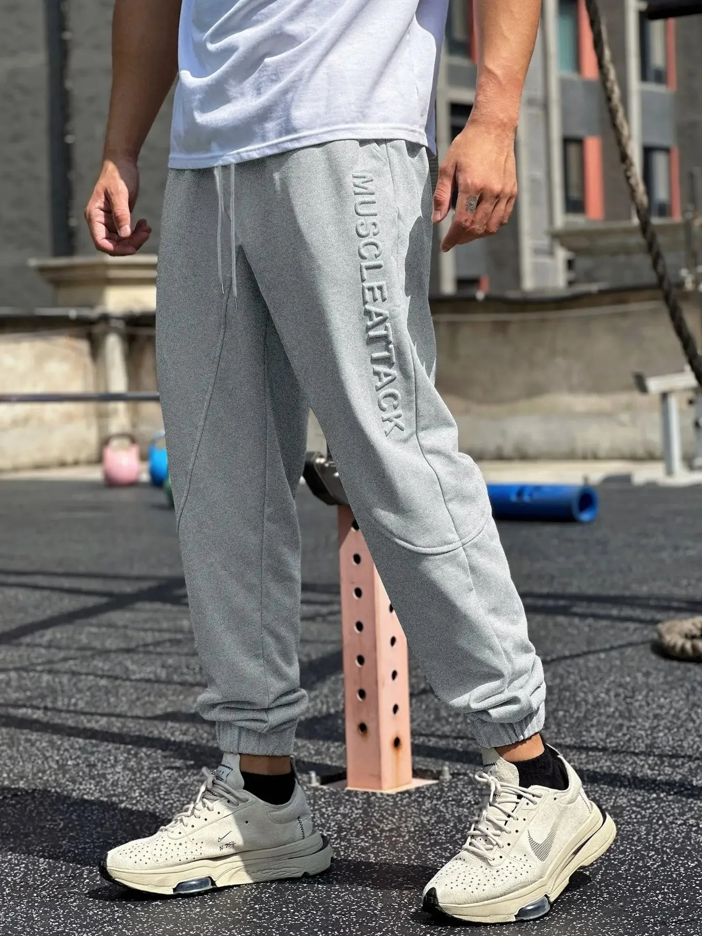 Sports fitness pants Men's footband loose cotton American muscle weight training casual gray sweatpants