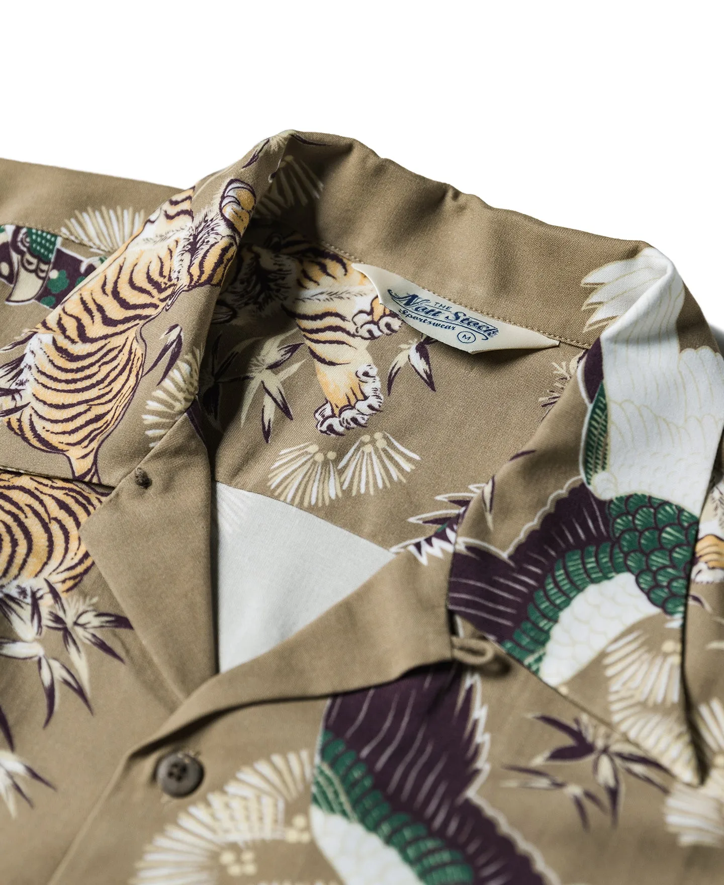 Ukiyo-e Tiger & Crane Pattern Aloha Shirt - Khaki