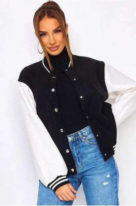 Women's Button Down Baseball Varsity Bomber Jacket